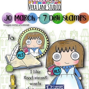 Jo March, Piccole Donne - Pacchetto di 7 francobolli digitali in file jpg e png