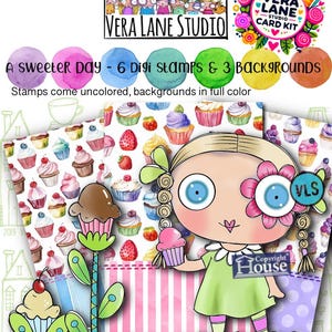 A Sweeter Day Digital Card Kit   - 6 Digi stamp bundle in jpg and png files, 3 colored backgrounds