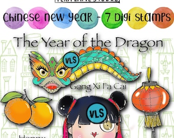 Chinese New Years- 7 Digi stamp bundle in jpg and png files