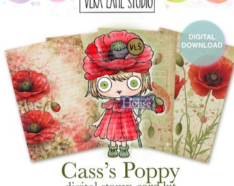 Mohn Stempel Karte - Mohnblume zum Ausmalen (Digitaler Download)