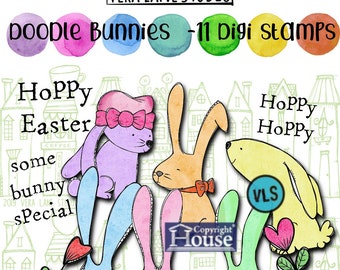 Doodle Bunnies - 11 digi stamp value bundle in png and jpg files