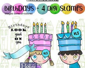 Birthdays - 4 digi stamps in png and jpg high resolution files