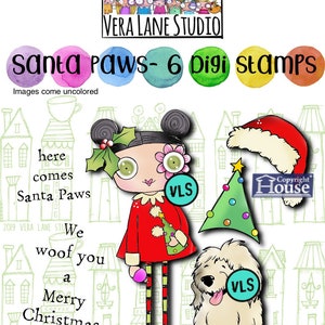 Santa Paws - Lot de 6 tampons numériques au format jpg et png