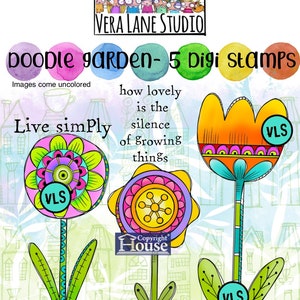 Doodle Garden  - 5 digi stamp bundle in jpg and png files