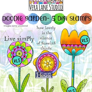 Doodle Garden  - 5 digi stamp bundle in jpg and png files