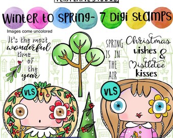 Winter to Spring - 7 digi stamp bundle in JPG and PNG files for instant download