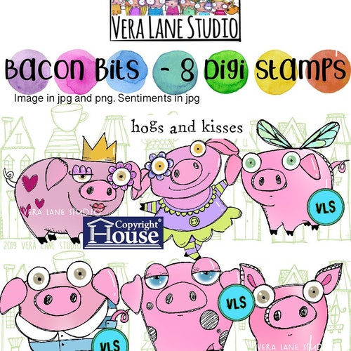 Bacon Bits Six Whimsical and Quirky Pigs With Two Sentiments Etsy