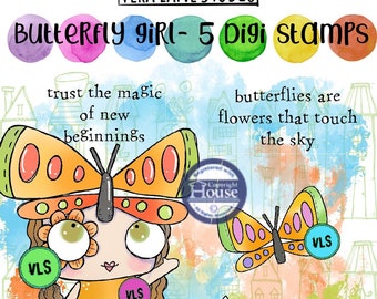 Butterfly Girl - 5 Digi stamps in jpg and png files