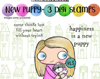 New Puppy - 3 Digi stamps in jpg and png files