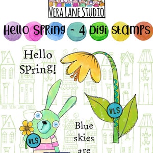 Hello Spring - 4 digi stamp set in jpg and png files