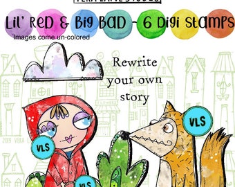 Lil’ Red and big bad - t Digi stamp set in jpg and png files