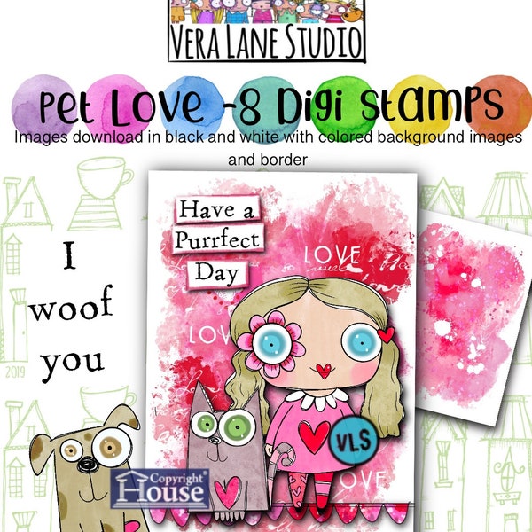 Pet Love - Lot de 8 tampons numériques au format jpg et png