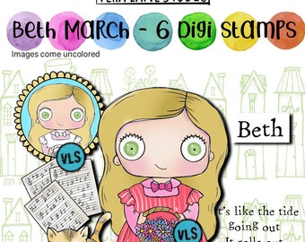 Beth March, Little Women  - 6 Digi stamp bundle in jpg and png files