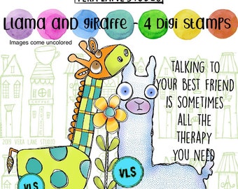 LLama and Giraffe - 4 digi stamp set in jpg and png files