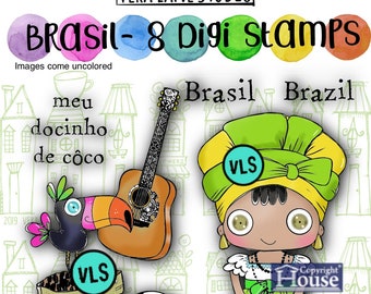 Brasil  -  8 Digi stamp bundle in jpg and png files be