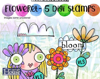 Floweret - 5 digi stamp bundle in jpg and png files