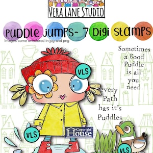 Puddle Jumps - adorable girl with duck digi stampbundle in jpg and png files