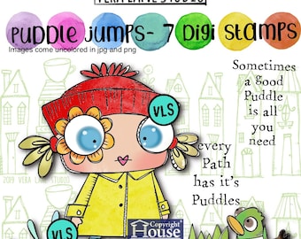 Puddle Jumps - adorable girl with duck digi stampbundle in jpg and png files