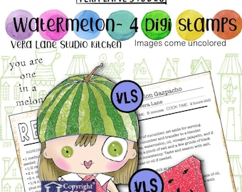 Watermelon ; Vera Lane Studio kitchen  - 4 Digi stamp bundle in jpg and png files