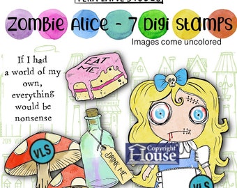 Zombie Alice  -- 7 Digi stamps in jpg and png files