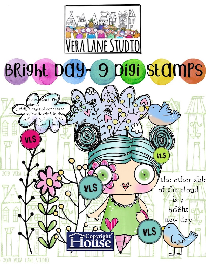 Bright Day 9 digi stamp set in jpg and png files image 1