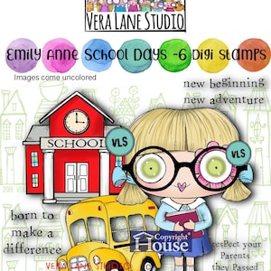 Emily Anne's School Days - Lot de 6 tampons numériques au format jpg et png