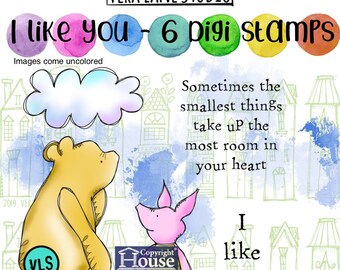 I like you  - 6  Digi stamps in jpg and png files