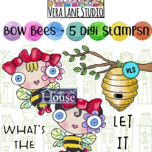 Bow Bees - quirky honey bees digi stamp bundle - 5 images