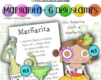 Margarita - 7 Digi stamp bundle in jpg and png files