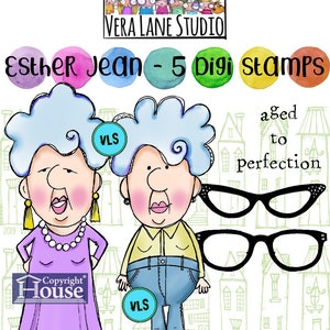 Ester Jean - quirky and whimsical senior citizen woman digi stamp set