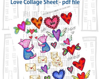 Love and hearts themed collage sheet -- 27 clips in PDF sheet