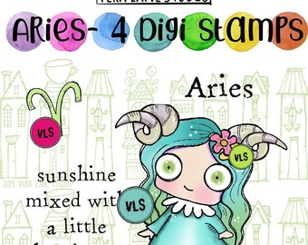 Aries - 4 Digi stamps in jpg and png files