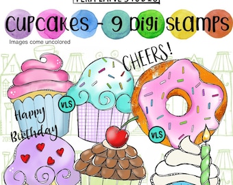 Cupcakes - 9 digi stamps available for instant download