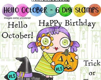 October - whimsical girl digi in jpg and png files