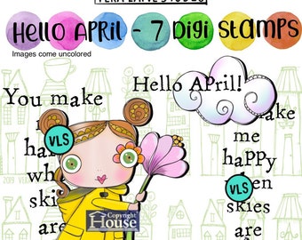 Hello April - 7 Digi stamps in jpg and png files