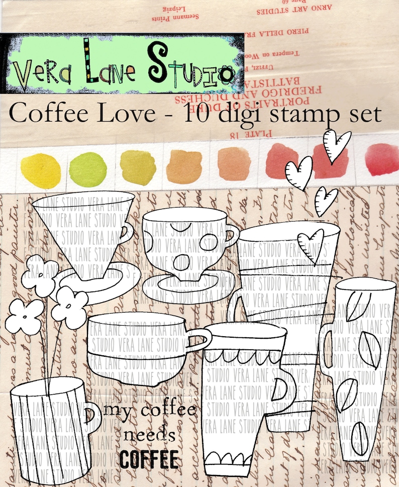 Coffee Cup Collection Digi Stamps | Etsy