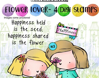Flower Lover - 4 digi stamps in png and jpg files