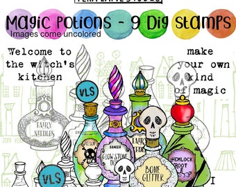 Magic Potions  -9 Digi stamp bundle in jpg and png files