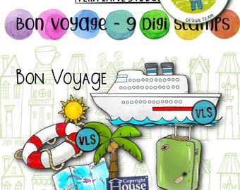 Bon voyage - Lot de 9 tampons numériques au format jpg et png