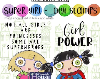 Super Girl - 4 digi stamps in png and jpg files