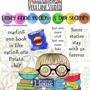 Emily Anne Reads - Lot de 8 tampons numériques au format jpg et png