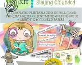 Printable Zine kit and digital card making backgrounds included - Mindful self-care craft