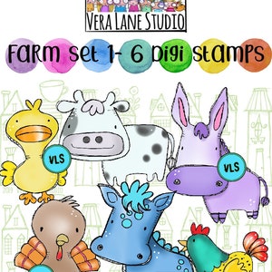 Farm Animals Set 1 - 7 digi stamp bundle in JPG and PNG files