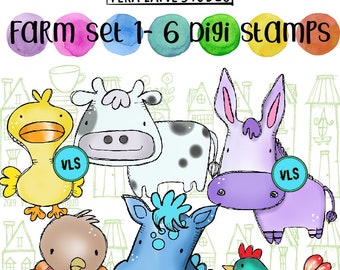 Farm Animals Set 1 - 7 digi stamp bundle in JPG and PNG files