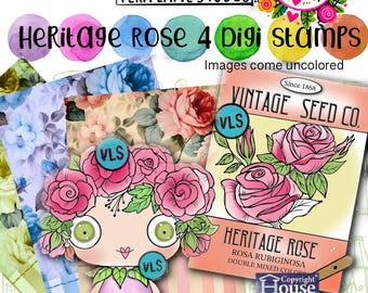 Heritage Rose Digi Stamps – Garden Girl Card Kit (JPG & PNG)