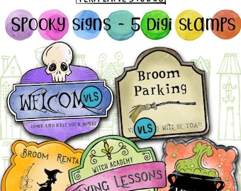 Spooky Signs - 5 digi stamp bundle in jpg and png files