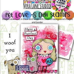 Pet Love - Pacchetto di 8 timbri digitali in file jpg e png e sfondo digitale