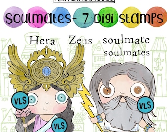 Soulmates  - 7 digi stamp bundle in jpg and png files