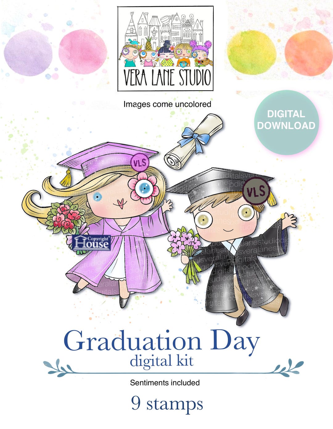 Graduation Day Digi Stamps | Graduation Characters | Academic Gown ...