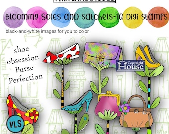 Blooming Soles and Satchels  - Digi stamp bundle in jpg and png files